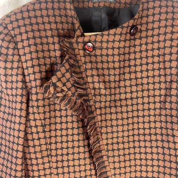Raffinati Le Collezioni Brown/Black Fringe Trim 100% Virgin Wool Jacket Sz 6 - Picture 3 of 5